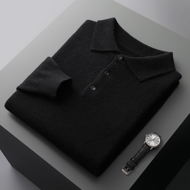 Men's Knit Cotton Long Sleeve Three-Button Polo Jumper - Detail & Stitching | Lavisa