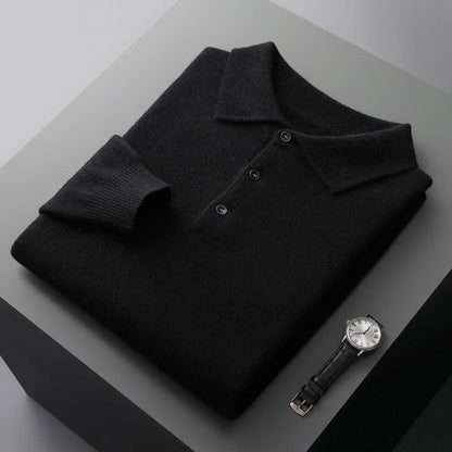 Men's Knit Cotton Long Sleeve Three-Button Polo Jumper - Detail & Stitching | Lavisa
