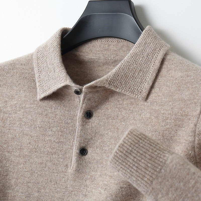 Men's Knit Cotton Long Sleeve Three-Button Polo Jumper - Variant Style 6 | Lavisa