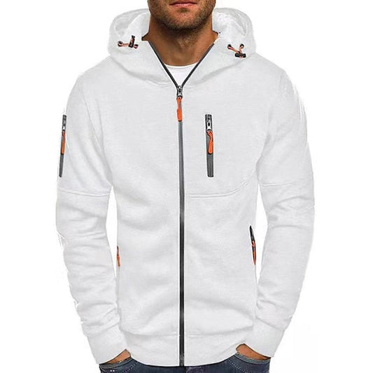 Mens Knit Sweater Zip-Up Hooded Fleece Pullover Multi-Pocket - Front View | Lavisa