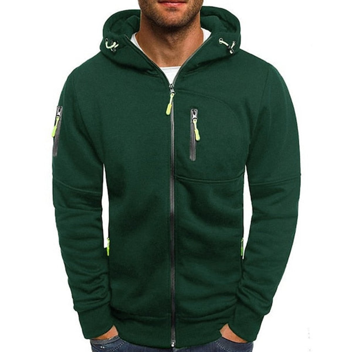 Lavisa - Mens Knit Sweater Zip-Up Hooded Fleece Pullover Multi-Pocket