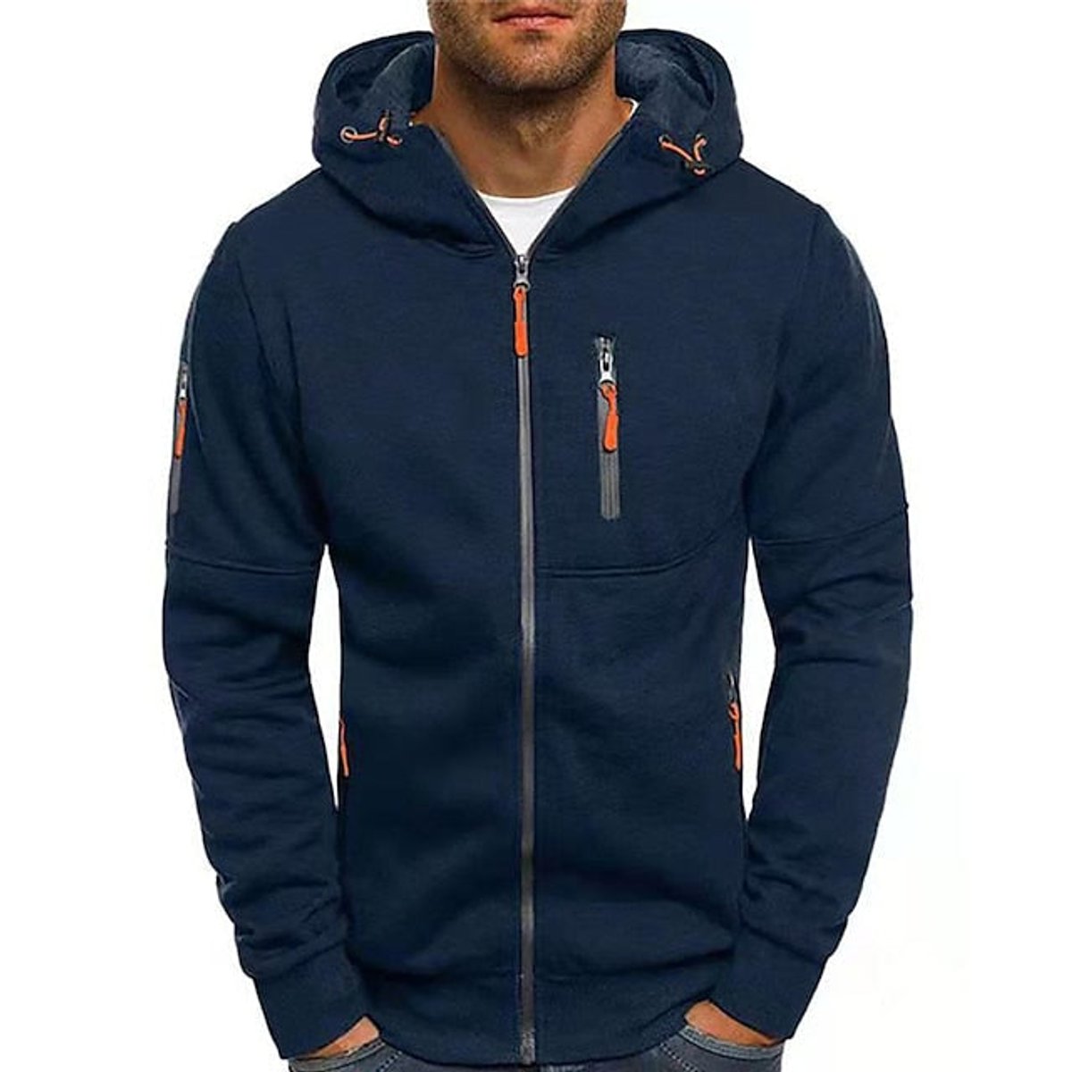Lavisa - Mens Knit Sweater Zip-Up Hooded Fleece Pullover Multi-Pocket