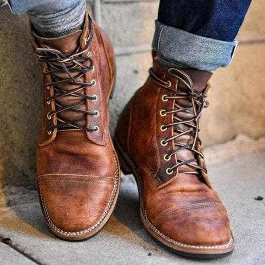 Lavisa - Men's Lace-Up Cap-Toe Leather Ankle Boots