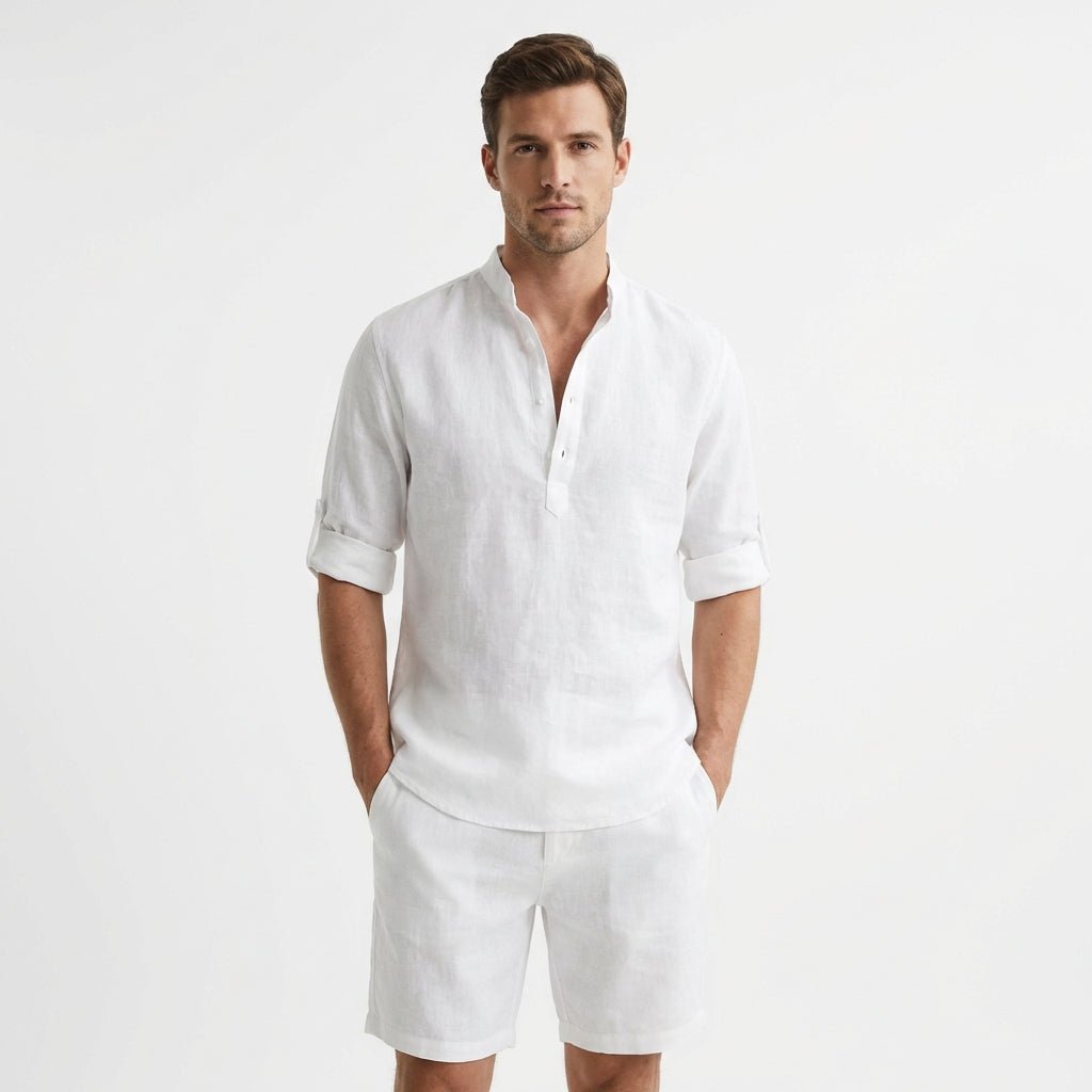 Lavisa - Men's Linen Mandarin Collar Henley Shirt