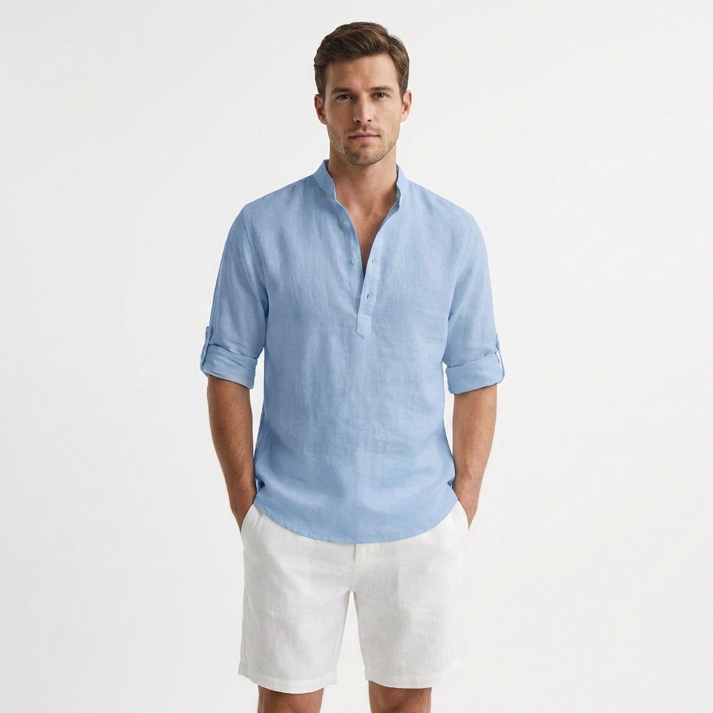 Lavisa - Men's Linen Mandarin Collar Henley Shirt