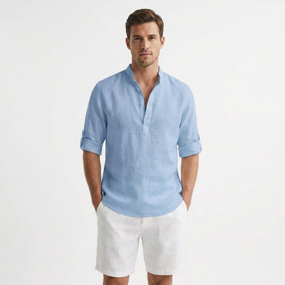 Lavisa - Men's Linen Mandarin Collar Henley Shirt