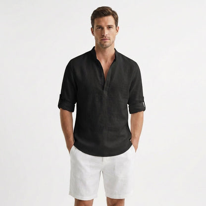 Lavisa - Men's Linen Mandarin Collar Henley Shirt