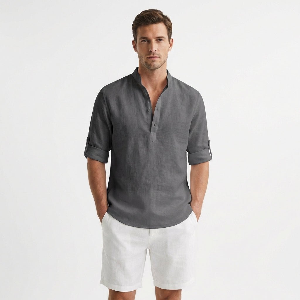 Lavisa - Men's Linen Mandarin Collar Henley Shirt
