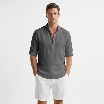 Lavisa - Men's Linen Mandarin Collar Henley Shirt