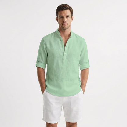 Lavisa - Men's Linen Mandarin Collar Henley Shirt