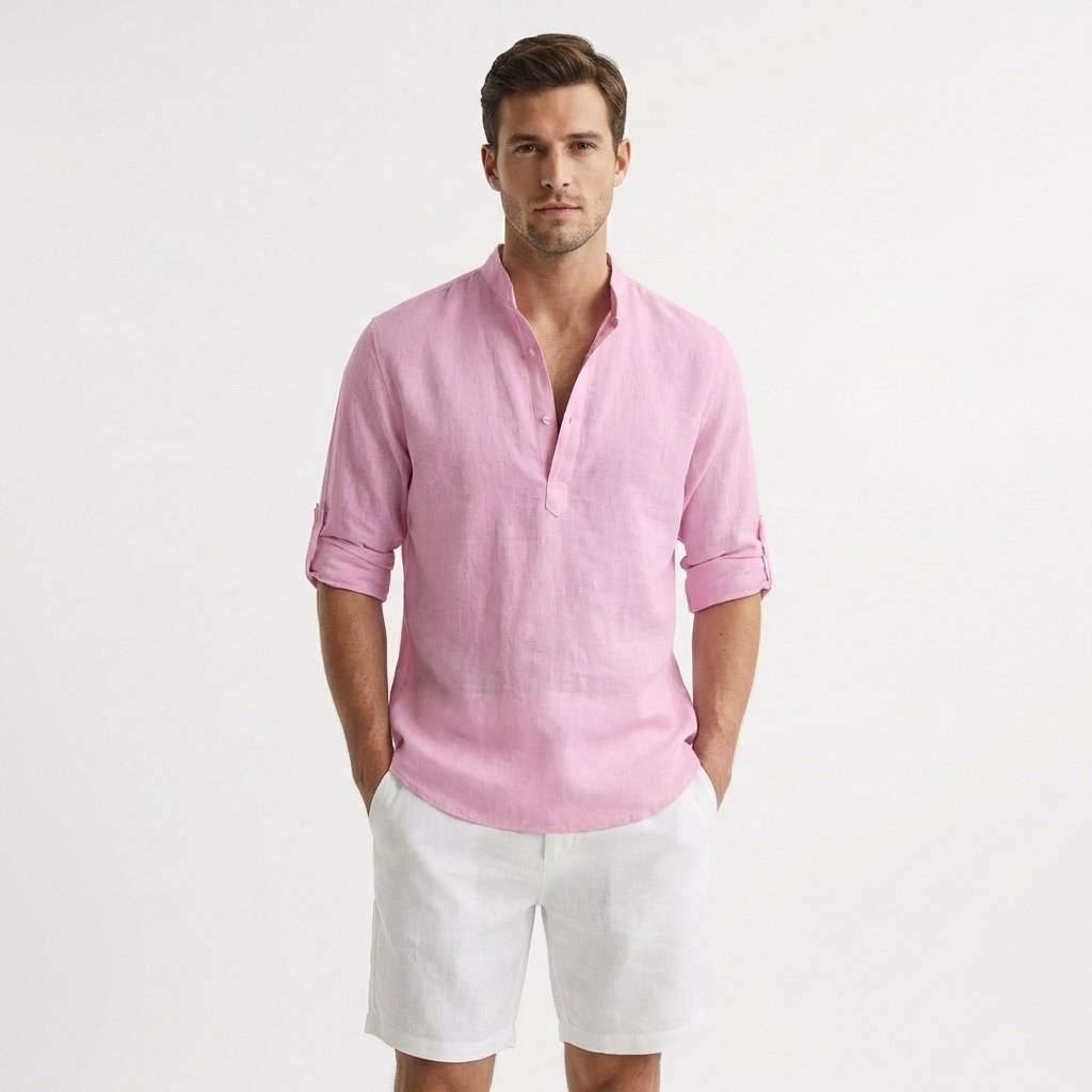 Lavisa - Men's Linen Mandarin Collar Henley Shirt