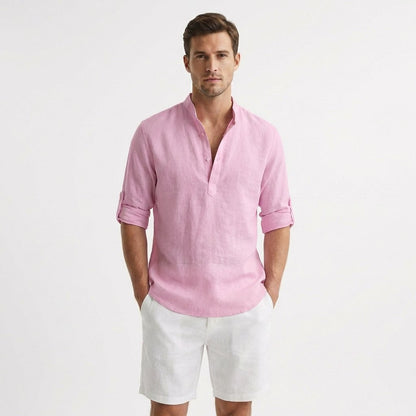 Lavisa - Men's Linen Mandarin Collar Henley Shirt