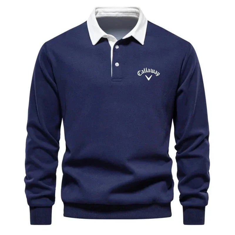 Lavisa - Men's Long-Sleeve Contrast Collar Cotton-Blend Golf Polo Jumper