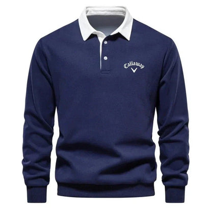 Lavisa - Men's Long-Sleeve Contrast Collar Cotton-Blend Golf Polo Jumper