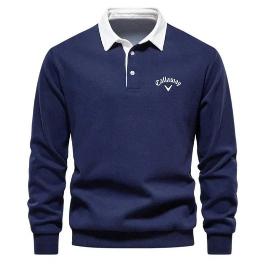 Lavisa - Men's Long-Sleeve Contrast Collar Cotton-Blend Golf Polo Jumper
