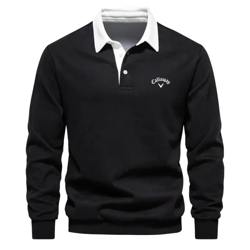Lavisa - Men's Long-Sleeve Contrast Collar Cotton-Blend Golf Polo Jumper