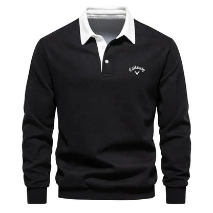 Lavisa - Men's Long-Sleeve Contrast Collar Cotton-Blend Golf Polo Jumper