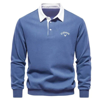 Lavisa - Men's Long-Sleeve Contrast Collar Cotton-Blend Golf Polo Jumper