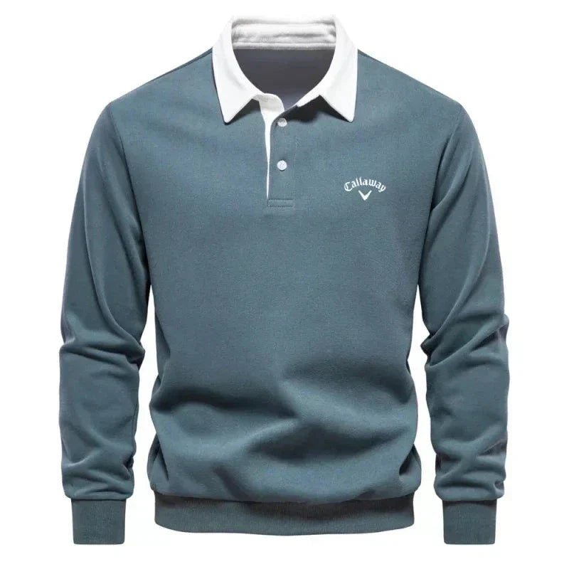 Lavisa - Men's Long-Sleeve Contrast Collar Cotton-Blend Golf Polo Jumper