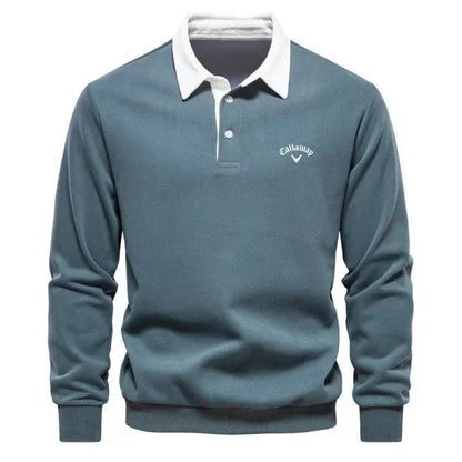 Lavisa - Men's Long-Sleeve Contrast Collar Cotton-Blend Golf Polo Jumper