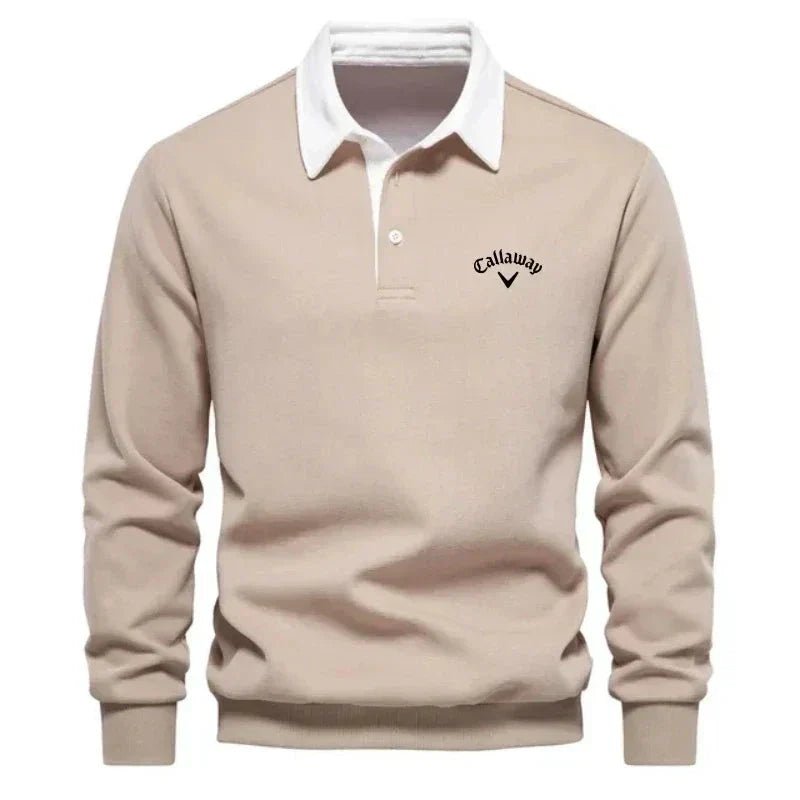 Lavisa - Men's Long-Sleeve Contrast Collar Cotton-Blend Golf Polo Jumper