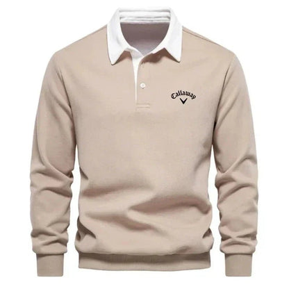 Lavisa - Men's Long-Sleeve Contrast Collar Cotton-Blend Golf Polo Jumper
