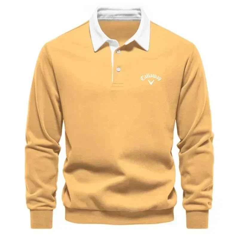 Lavisa - Men's Long-Sleeve Contrast Collar Cotton-Blend Golf Polo Jumper