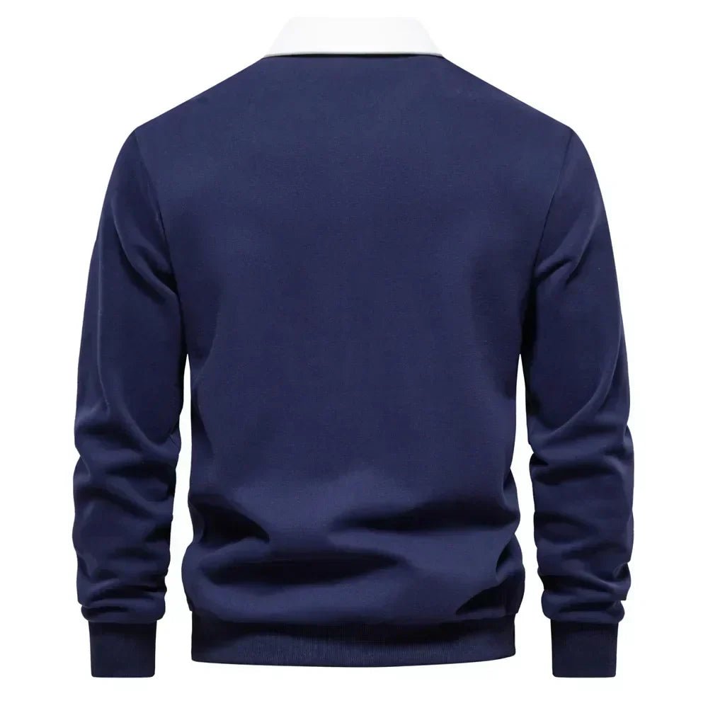 Lavisa - Men's Long-Sleeve Contrast Collar Cotton-Blend Golf Polo Jumper