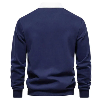 Lavisa - Men's Long-Sleeve Contrast Collar Cotton-Blend Golf Polo Jumper