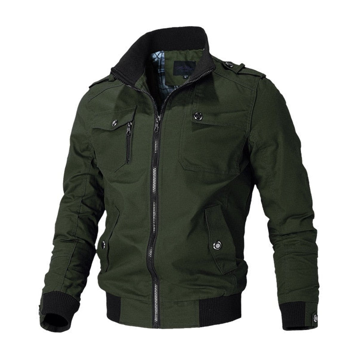Men's Military-Style Zip-Up Mens Bomber Jacket Multi-Pocket - Side Angle | Lavisa