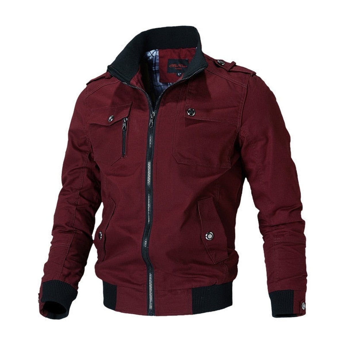 Men's Military-Style Zip-Up Mens Bomber Jacket Multi-Pocket - Back View | Lavisa