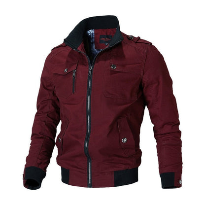 Men's Military-Style Zip-Up Mens Bomber Jacket Multi-Pocket - Back View | Lavisa