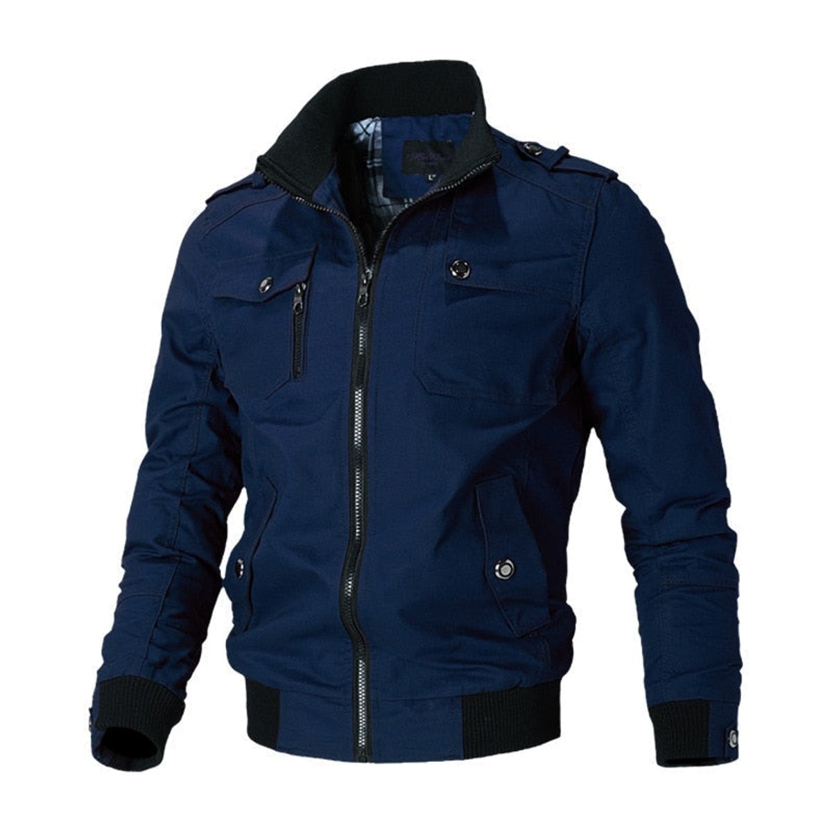 Men's Military-Style Zip-Up Mens Bomber Jacket Multi-Pocket - Close-Up Fabric Texture | Lavisa