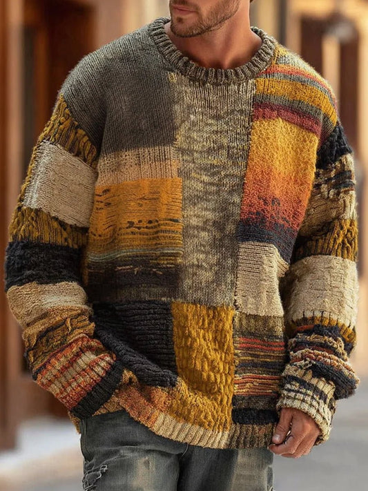 Lavisa - Men's Patchwork Knit Sweater Long Sleeve Colourblock Pullover Jumper