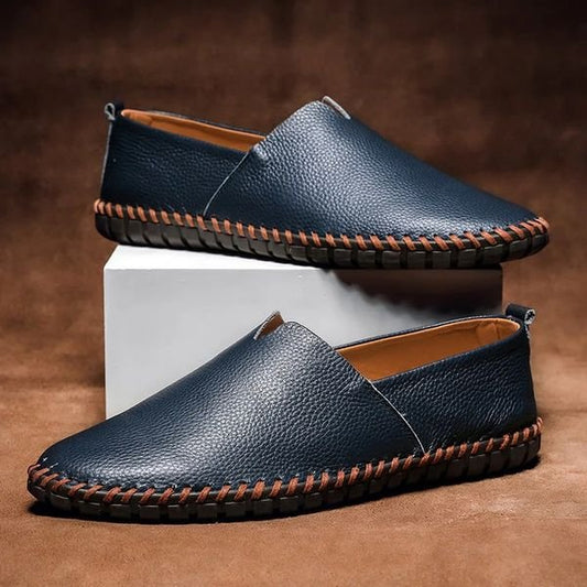 Lavisa - Men's Pebbled-Grain Leather-Look Slip-On Loafers Whipstitch Detail