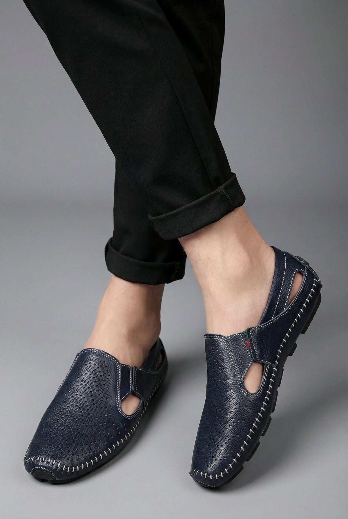 Men's Perforated Slip-On Breathable Summer Loafers - Back View | Lavisa
