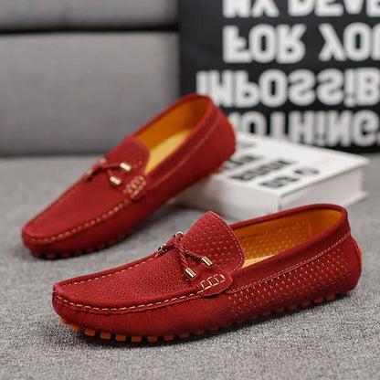 Men's Perforated Suede Slip-On Loafers - Lifestyle & Model Angle | Lavisa