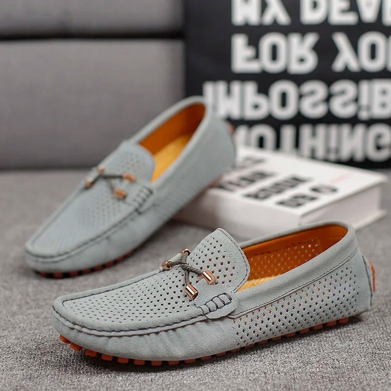 Men's Perforated Suede Slip-On Loafers - Variant Angle | Lavisa