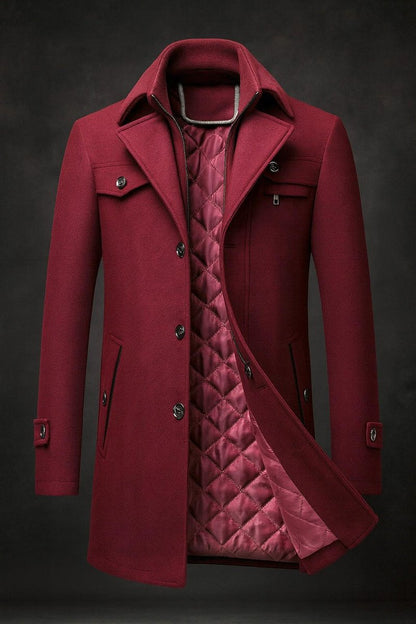 Men's Pure Wool Coat Quilted-Lined Double-Collar Overcoat - Side Angle | Lavisa