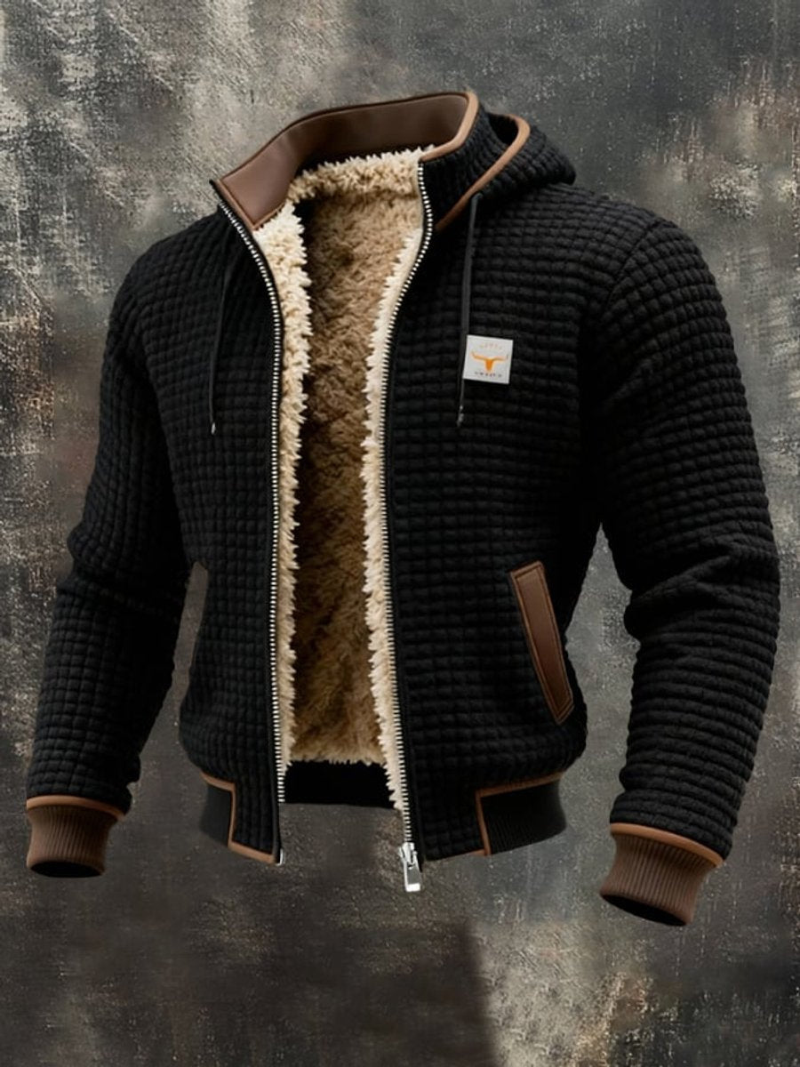 Mens Quilted Jacket Fleece-Lined Hooded Zip-Up Thermal Coat - Side Angle | Lavisa