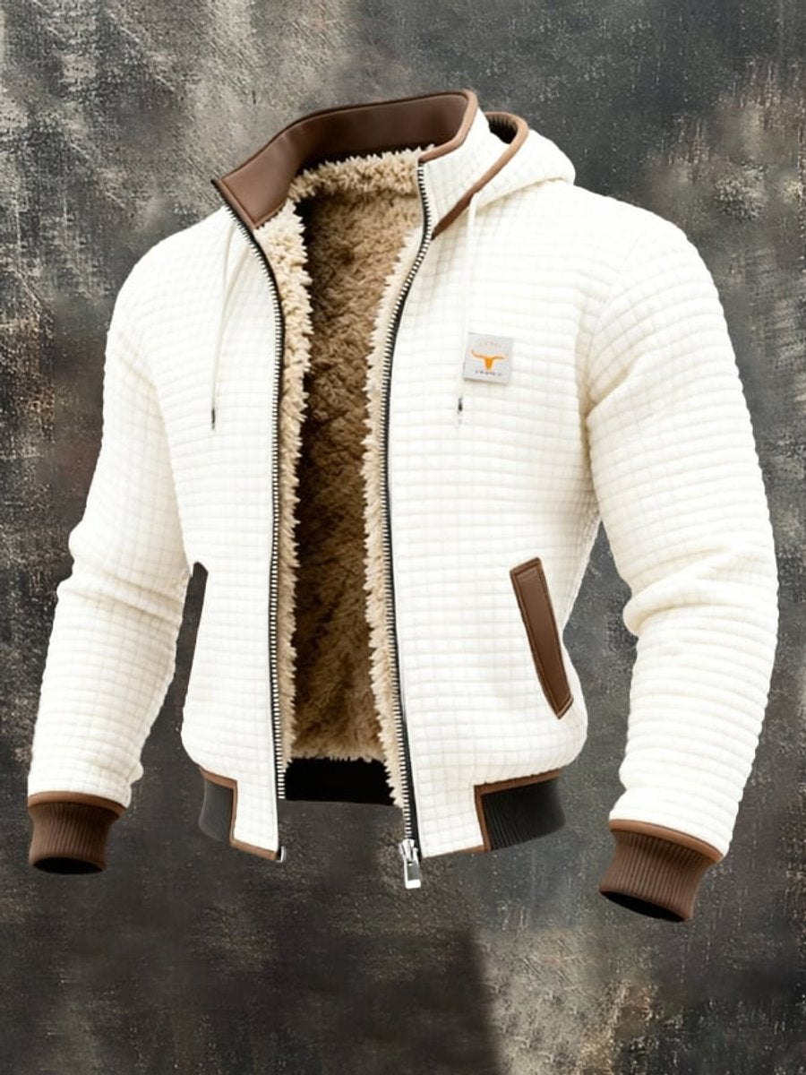 Mens Quilted Jacket Fleece-Lined Hooded Zip-Up Thermal Coat - Back View | Lavisa
