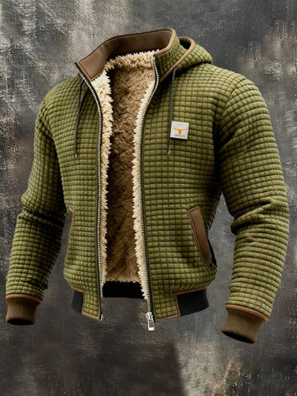 Mens Quilted Jacket Fleece-Lined Hooded Zip-Up Thermal Coat - Close-Up Texture & Detail | Lavisa