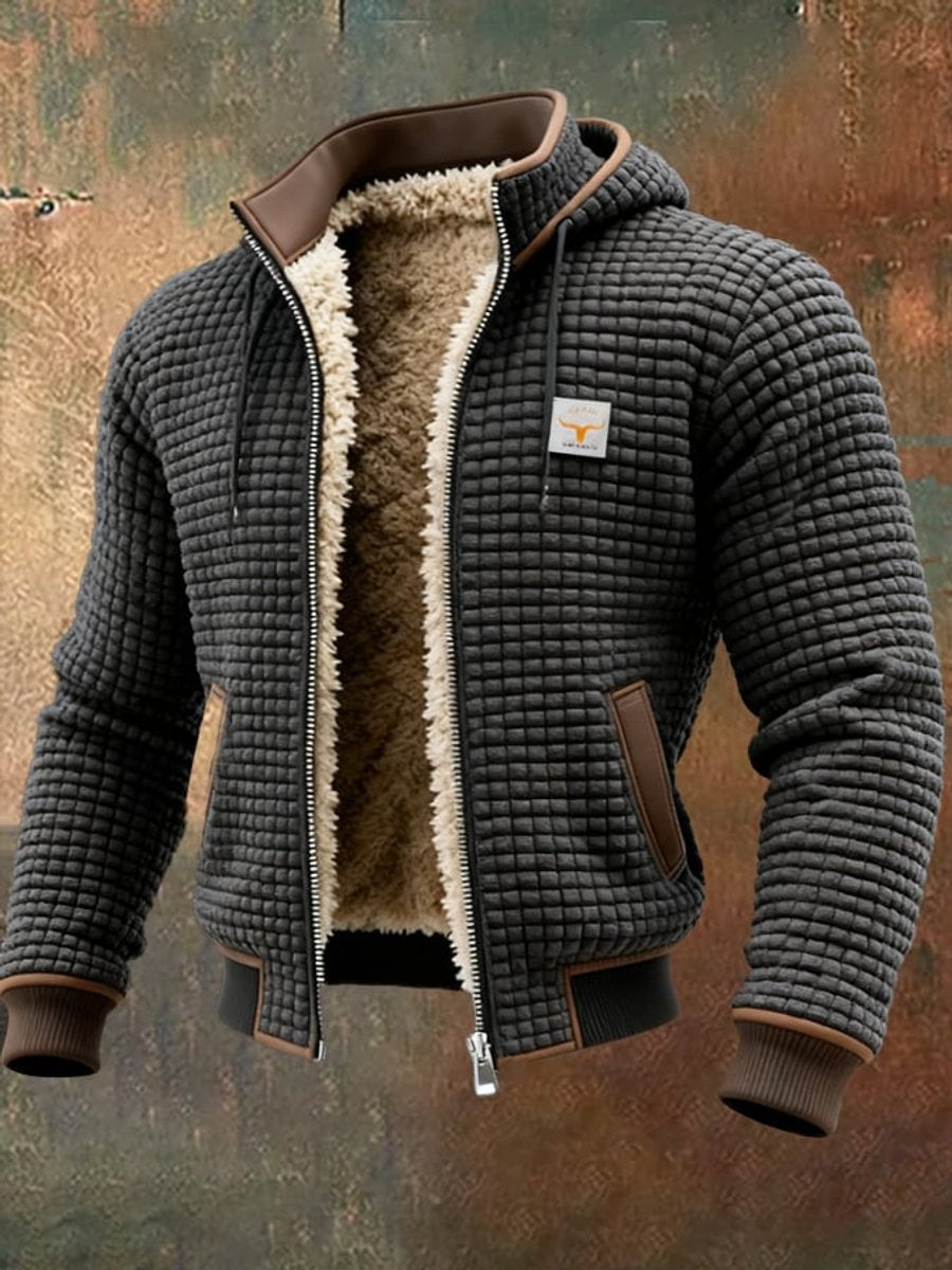 Mens Quilted Jacket Fleece-Lined Hooded Zip-Up Thermal Coat - Lifestyle & Model Angle | Lavisa