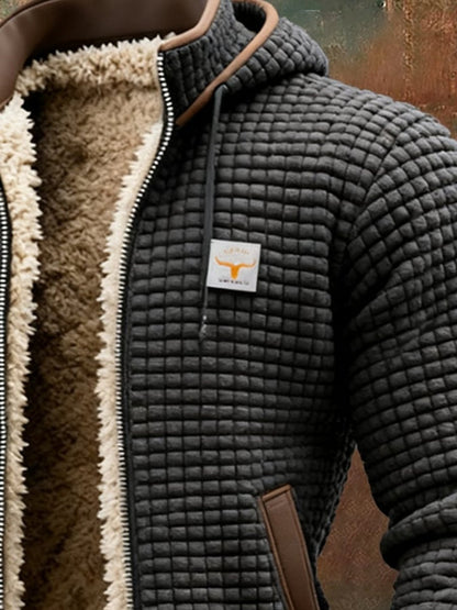 Mens Quilted Jacket Fleece-Lined Hooded Zip-Up Thermal Coat - Variant Angle | Lavisa