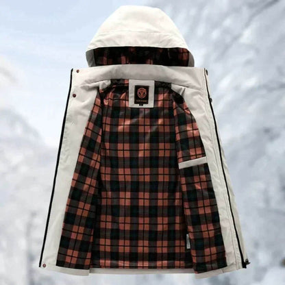 Mens Quilted Jacket Hooded Waterproof Windproof Outdoor Coat - Back View | Lavisa