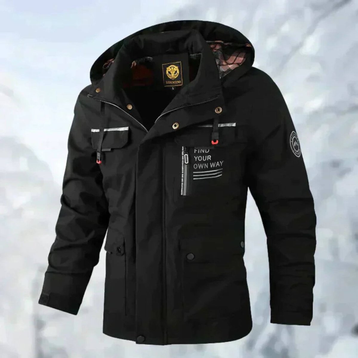 Mens Quilted Jacket Hooded Waterproof Windproof Outdoor Coat - Sole & Material View | Lavisa