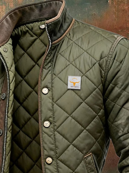 Men's Quilted Jacket Insulated Stand-Collar Bomber - Side Angle | Lavisa