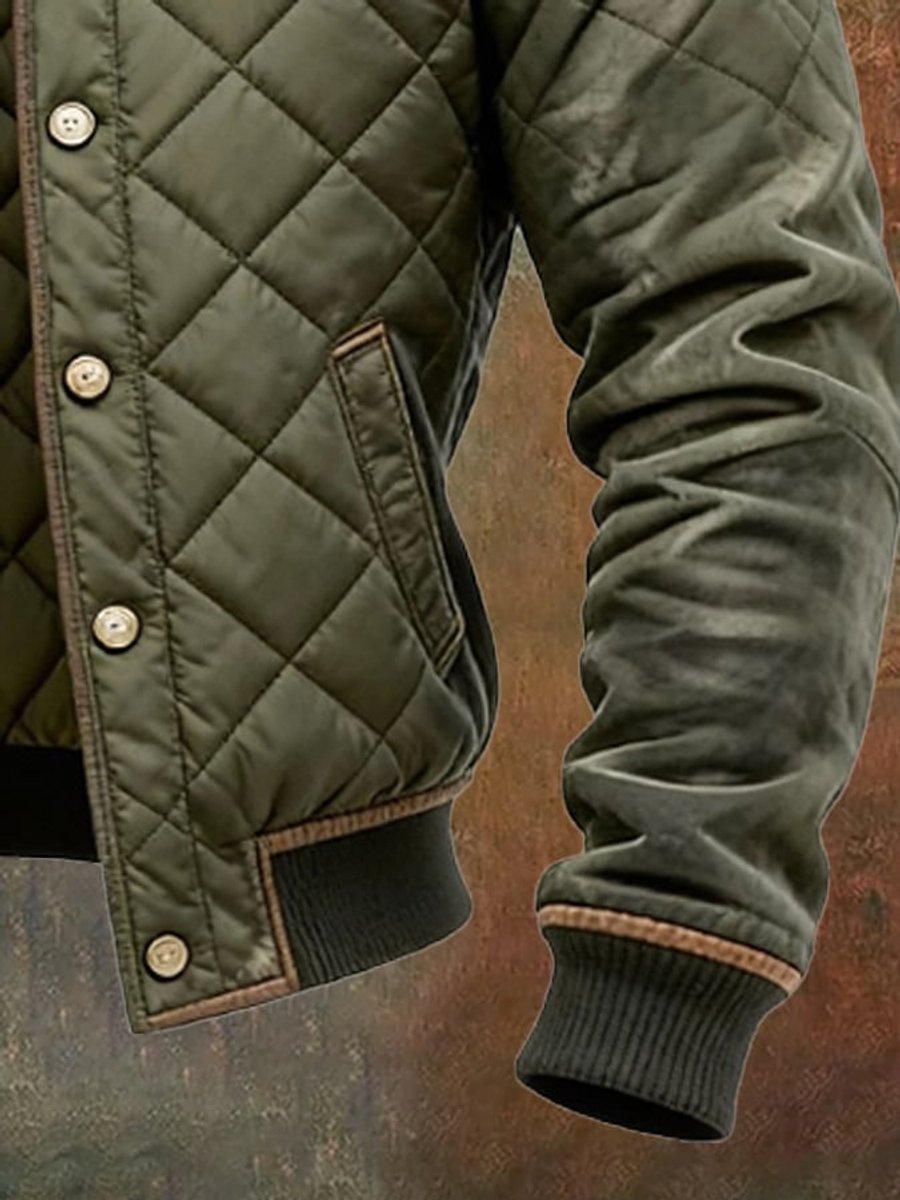 Men's Quilted Jacket Insulated Stand-Collar Bomber - Back View | Lavisa