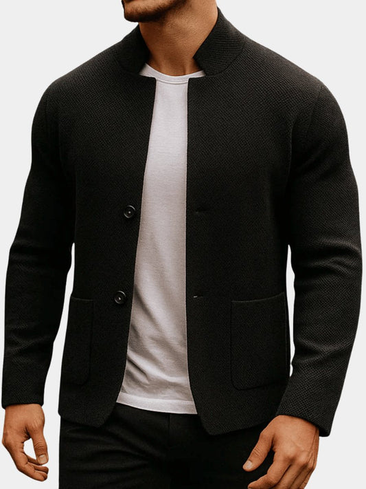 Lavisa - Men's Quilted Jacket Mock-Neck Button-Up Knit Blazer