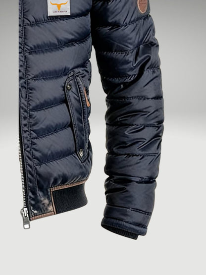 Mens Quilted Jacket Padded Puffer Stand Collar Winter Coat - Side Angle | Lavisa